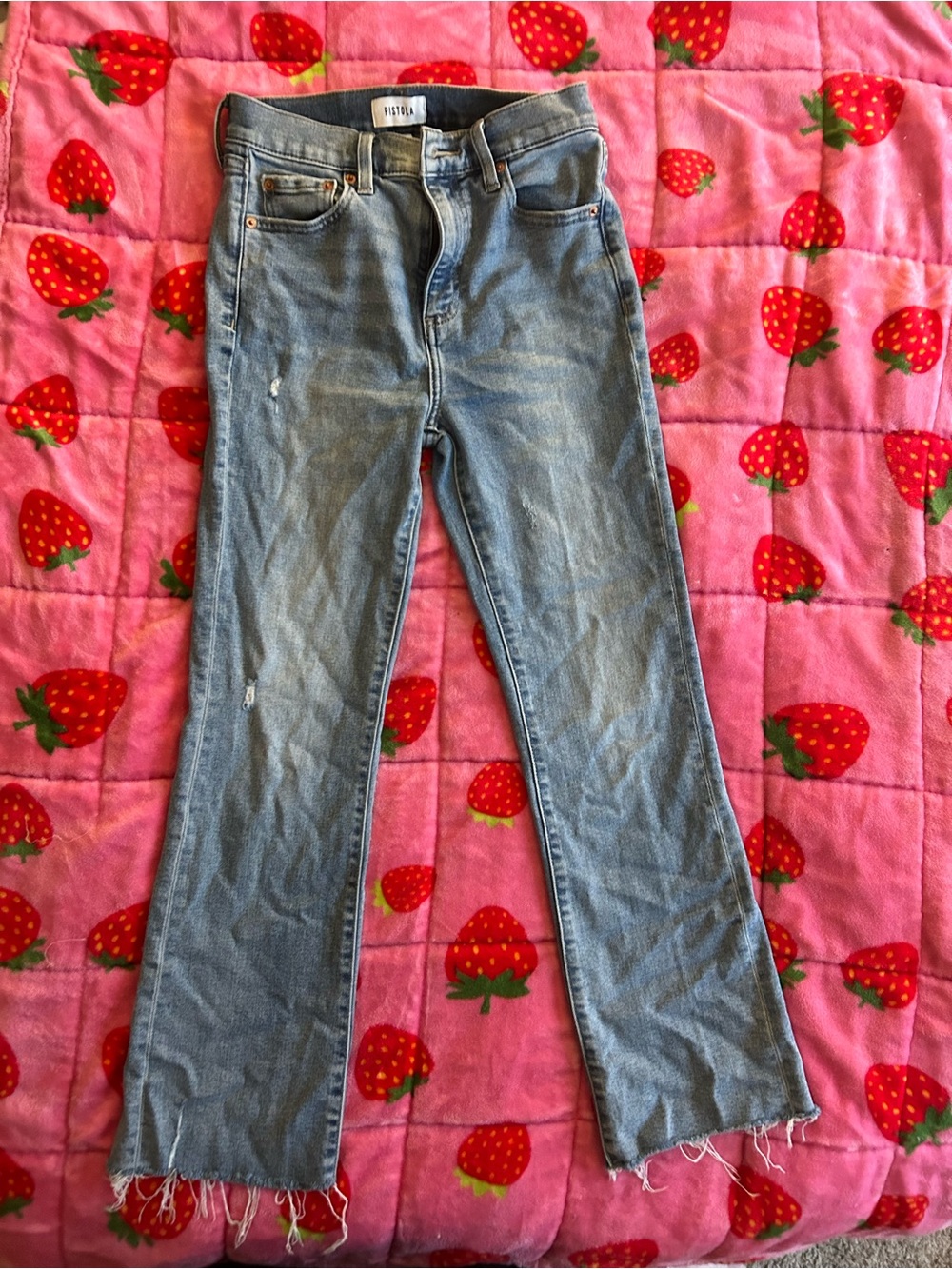 pistola Light Blue Flare Jeans with Raw Hem